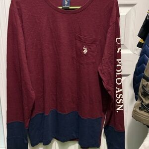 U.S. Polo Assn. Men's Maroon and Navy Long Sleeve Tee